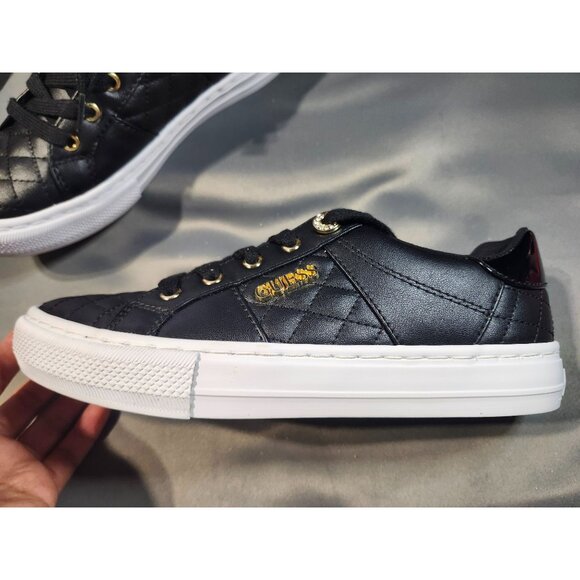 GUESS LOVEN lace-up SNEAKERS - SIZE 8.5M - BLACK/gold - - Picture 3 of 8